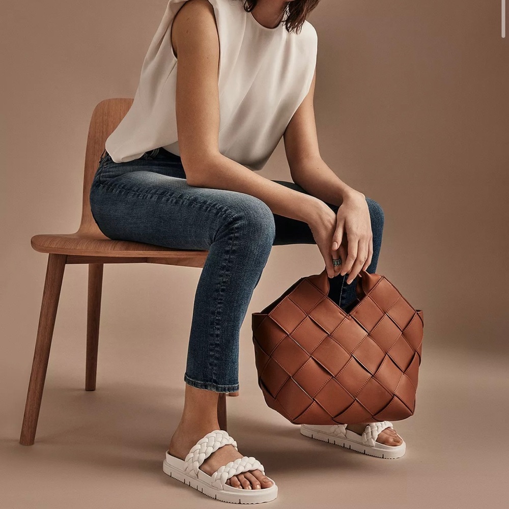 100% Bloomingdales Aqua Braided Slide Sandals